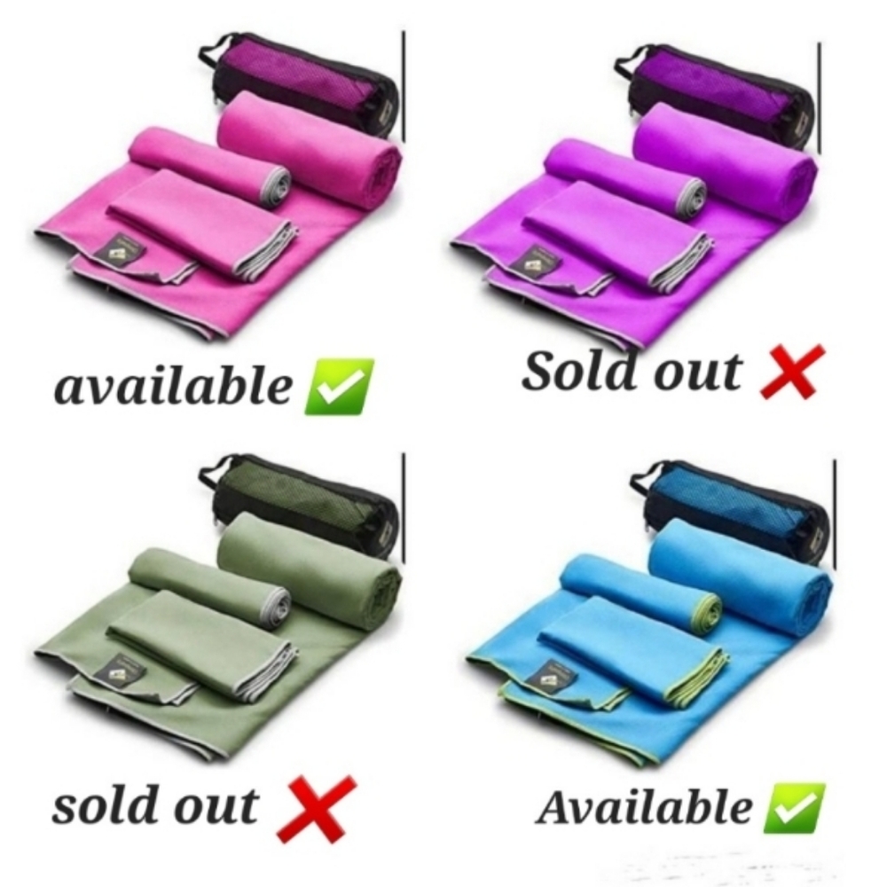 OlimpiaFit, 3 Size/4 Piece Pack of Lightweight Microfiber Travel Towels w/Bag Fa